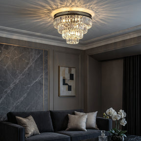 18'' Modern Classic Crystal Flush Mount With Matte Black Finish 4-Light Tiered Ceiling Light For Dining Room Foyer Bedroom