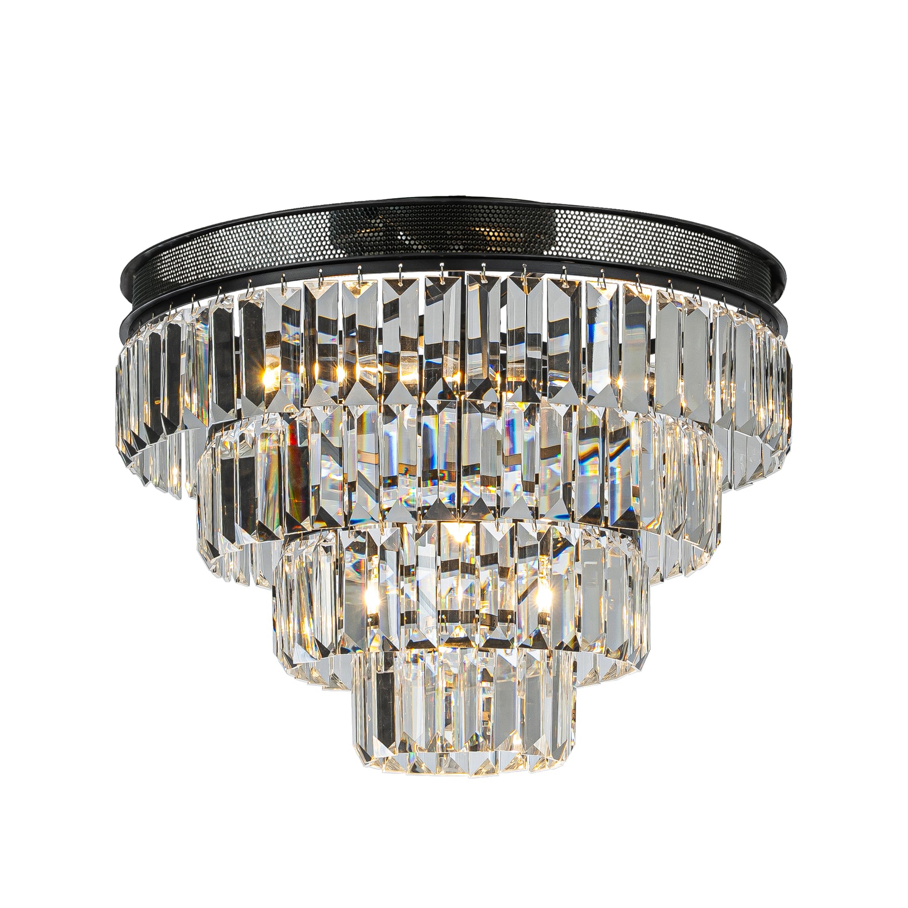 18'' Modern Classic Crystal Flush Mount With Matte Black Finish 4-Light Tiered Ceiling Light For Dining Room Foyer Bedroom