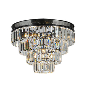 18'' Modern Classic Crystal Flush Mount With Matte Black Finish 4-Light Tiered Ceiling Light For Dining Room Foyer Bedroom