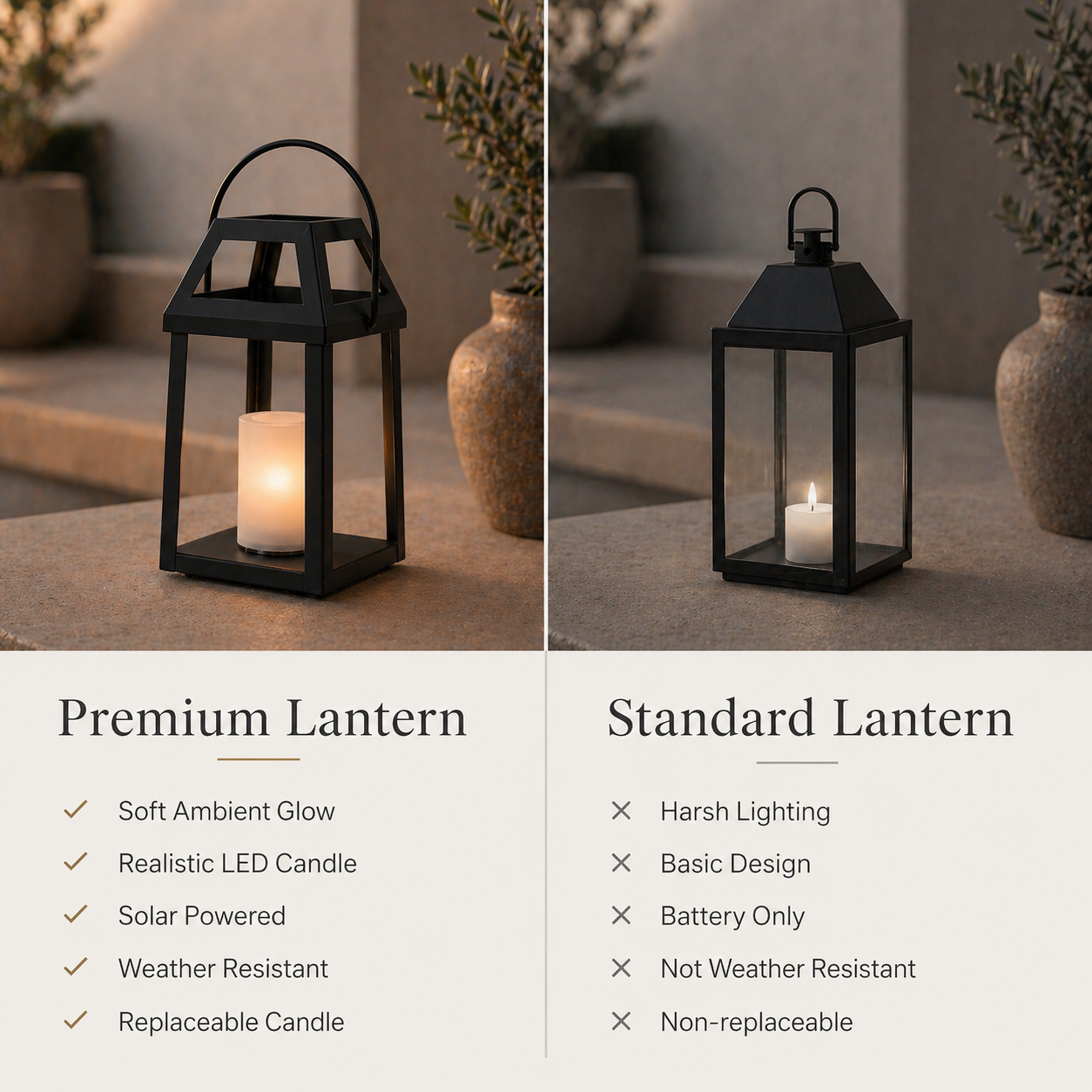 H13” Solar Outdoor Lantern with Flickering Candle Modern Metal Solar Lantern with Handle, Waterproof Patio Table & Hanging Light Auto On/Off for Garden Deck