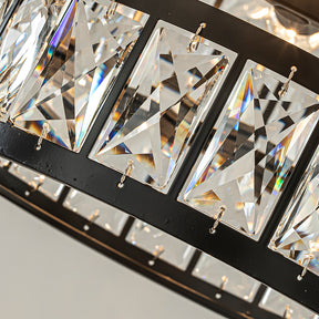 20" Modern Crystal Chandelier Matte Black Finish 6-Light Round Drum Pendant Light Fixture for Dining Room Kitchen