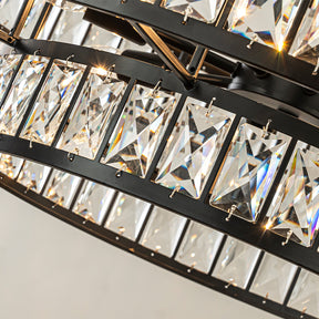 28" Large Crystal Chandelier Matte Black 2-Tier Drum Pendant Light 8-Light Modern Glam Lighting Fixture for Dining Room Living Room