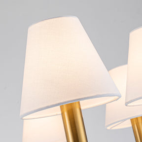 8-Light 32-Inch Mid-century Modern Satin Brass Large Chandelier with White Linen Fabric Shades For Dining Room or Foyers