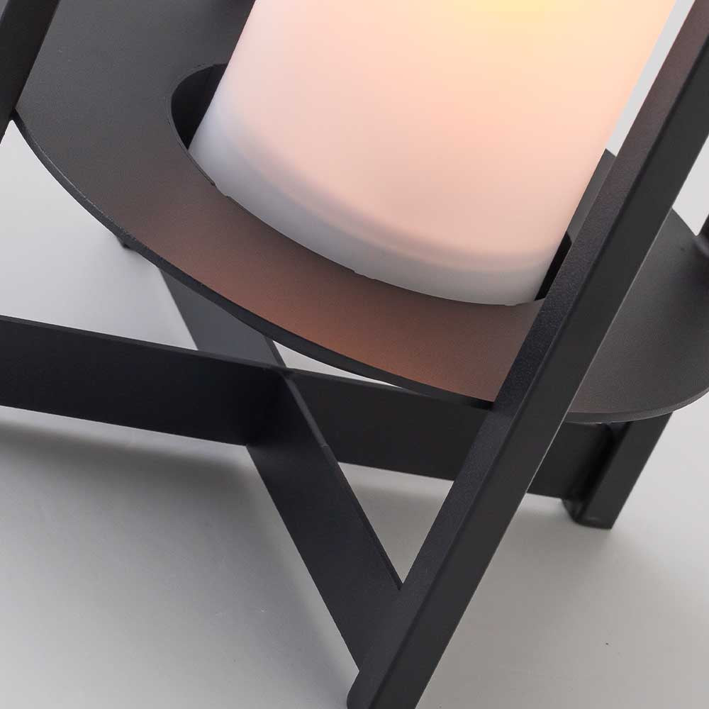 H18" Solar Outdoor Lantern with Flickering LED Candle and Automatic Dusk-to-Dawn Light Black Metal Frame