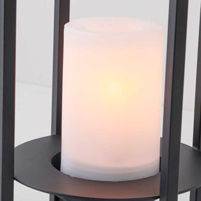 H18" Solar Outdoor Lantern with Flickering LED Candle and Automatic Dusk-to-Dawn Light Black Metal Frame