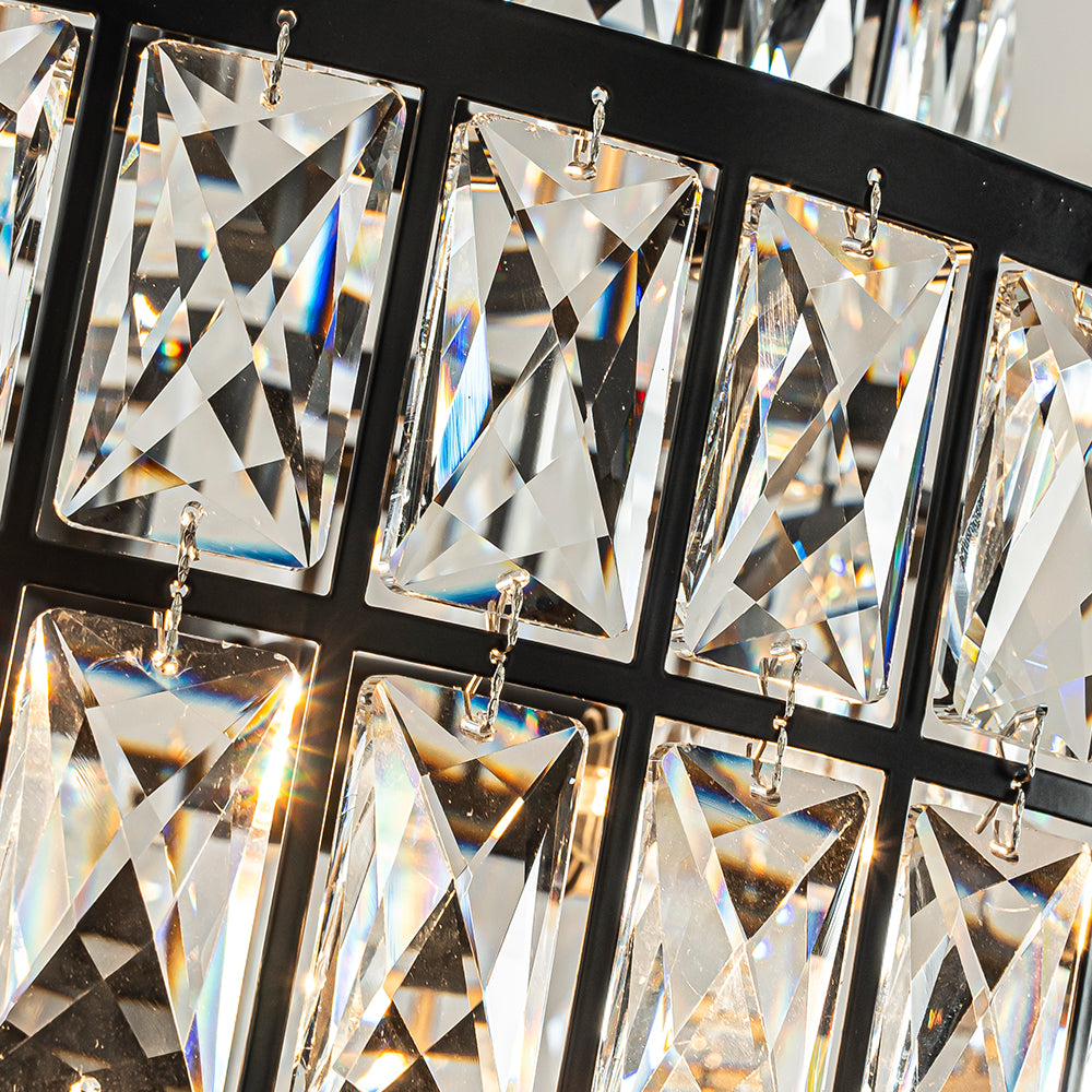 20" Modern Crystal Chandelier Matte Black Finish 6-Light Round Drum Pendant Light Fixture for Dining Room Kitchen