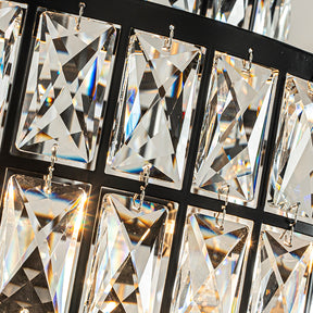 20" Modern Crystal Chandelier Matte Black Finish 6-Light Round Drum Pendant Light Fixture for Dining Room Kitchen