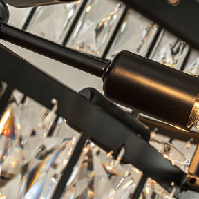 28" Large Crystal Chandelier Matte Black 2-Tier Drum Pendant Light 8-Light Modern Glam Lighting Fixture for Dining Room Living Room