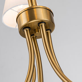 8-Light 32-Inch Mid-century Modern Satin Brass Large Chandelier with White Linen Fabric Shades For Dining Room or Foyers