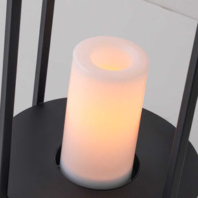 H24" Solar-Powered Outdoor Lantern with Flickering LED Candle Automatic Dusk-to-Dawn Light Weather-Resistant Black Metal Frame