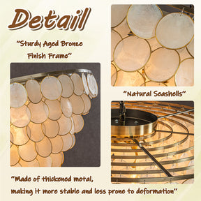 OpenBox 7-Light 30'' Modern Coastal Aged Bronze Natural Capiz Shell Tiered Chandelier Vintage Glam Pendant Light