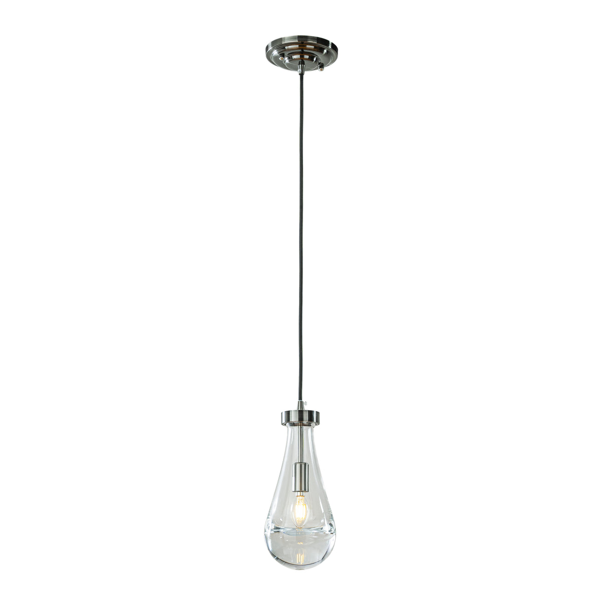 1-Light 5" Farmhouse Raindrop Glass Brush Black Nickel Chandelier Rustic Teardrop Cluster Pendant Light for Kitchen Island