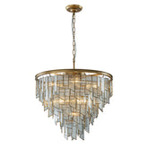 9-Light Luxury Water Ripple Glass Chandelier Pendant Light Modern Brass Frame Lighting Fixture for Dining Room Living Room and Kitchen Island