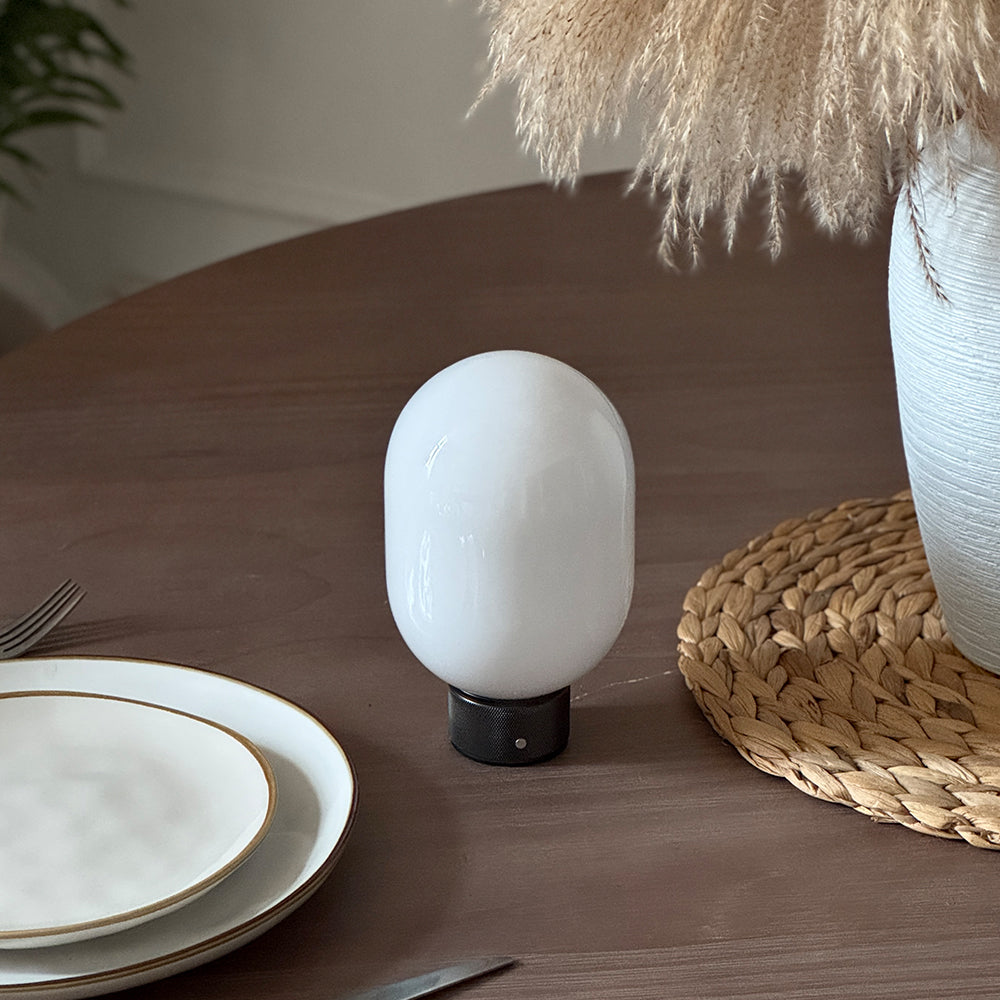Modern Opal Glass Cordless Rechargeable Table Lamp Unique/Statement Dimmable LED Bedside Lamp For Cozy Bedroom