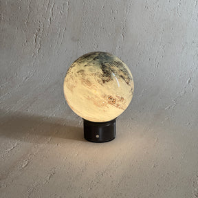 Hand-Blown Smoky Grey Glass Globe Cordless Rechargeable Table Lamp with Flicker-Free LED 3-Level Dimmable and Long-Lasting Battery Bedside Lamp