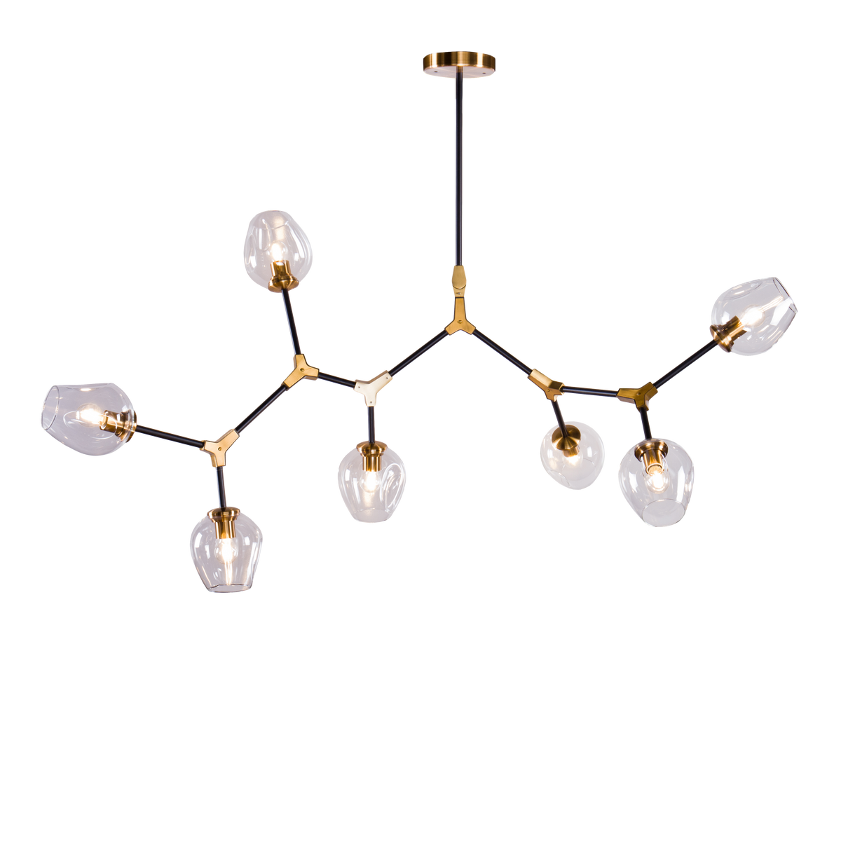 OpenBox 7-Lights Black and Brass Modern Linear Sputnik Chandelier With Clear Glass Shade