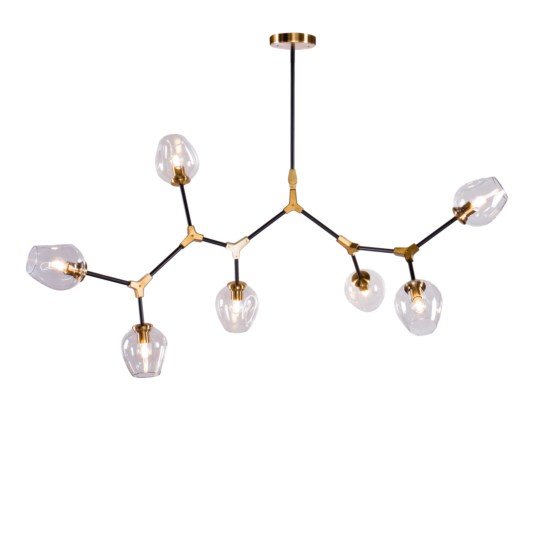 OpenBox 7-Lights Black and Brass Modern Linear Sputnik Chandelier With Clear Glass Shade