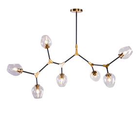OpenBox 7-Lights Black and Brass Modern Linear Sputnik Chandelier With Clear Glass Shade