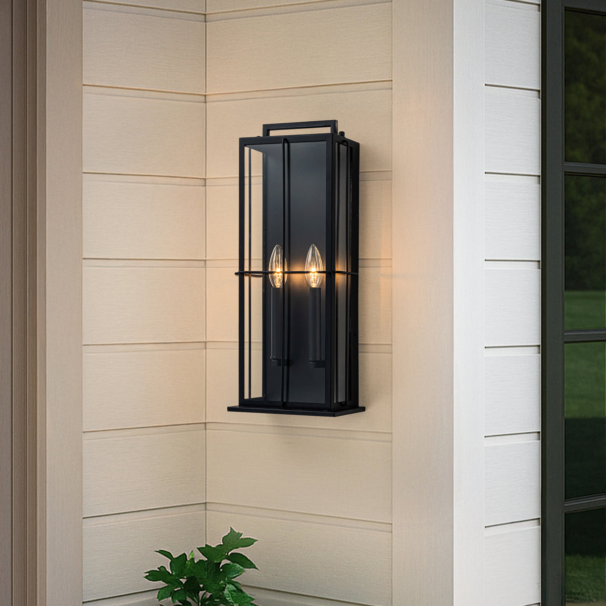 H19" Modern Large Lantern Outdoor Wall Light with Clear Glass Dual-Bulb Design and  Black Finish Wall Sconces for Porch Patio Entryway