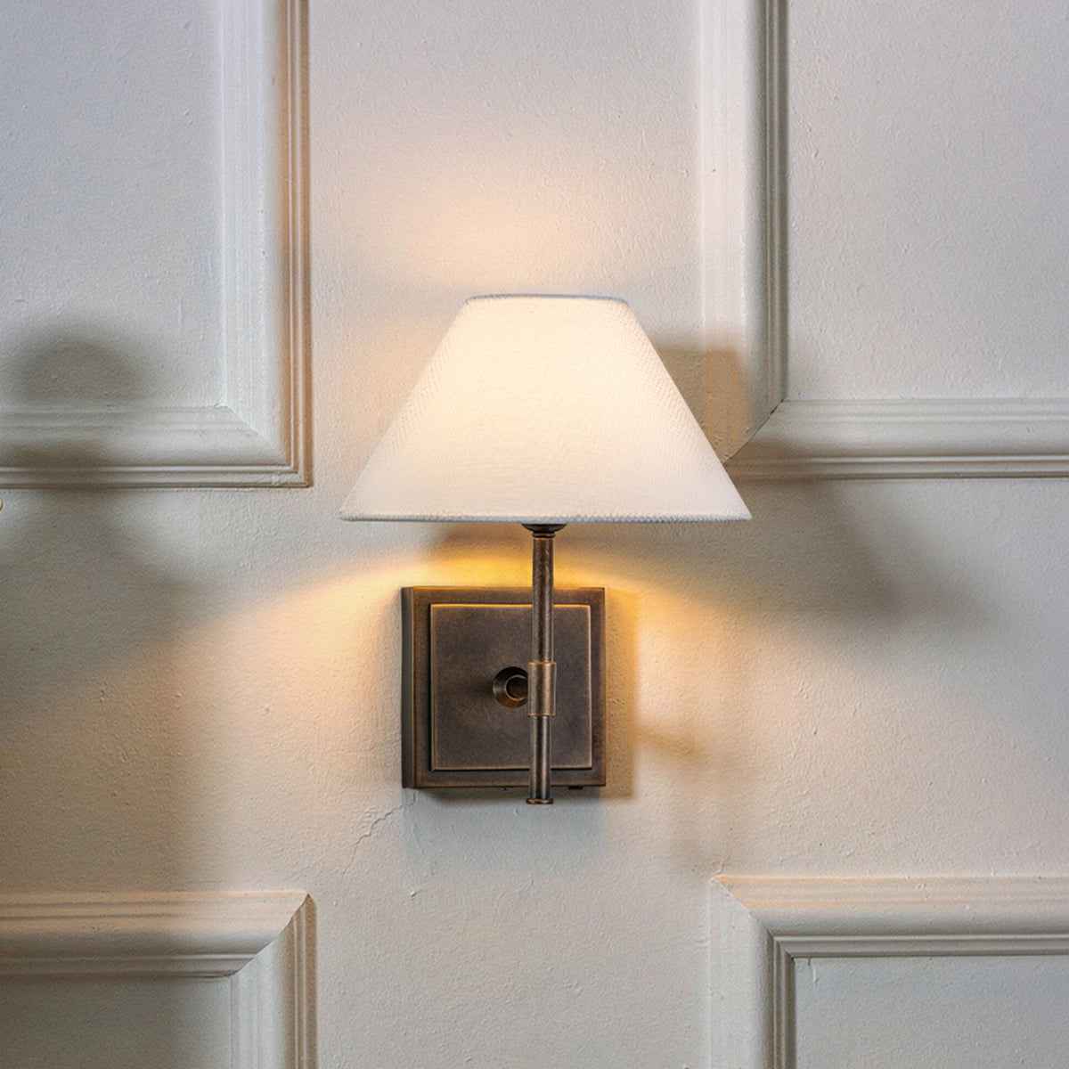 Modern Farmhouse Weathered Bronze Cordless Rechargeable Reading Wall Sconce with White Fabric Shade