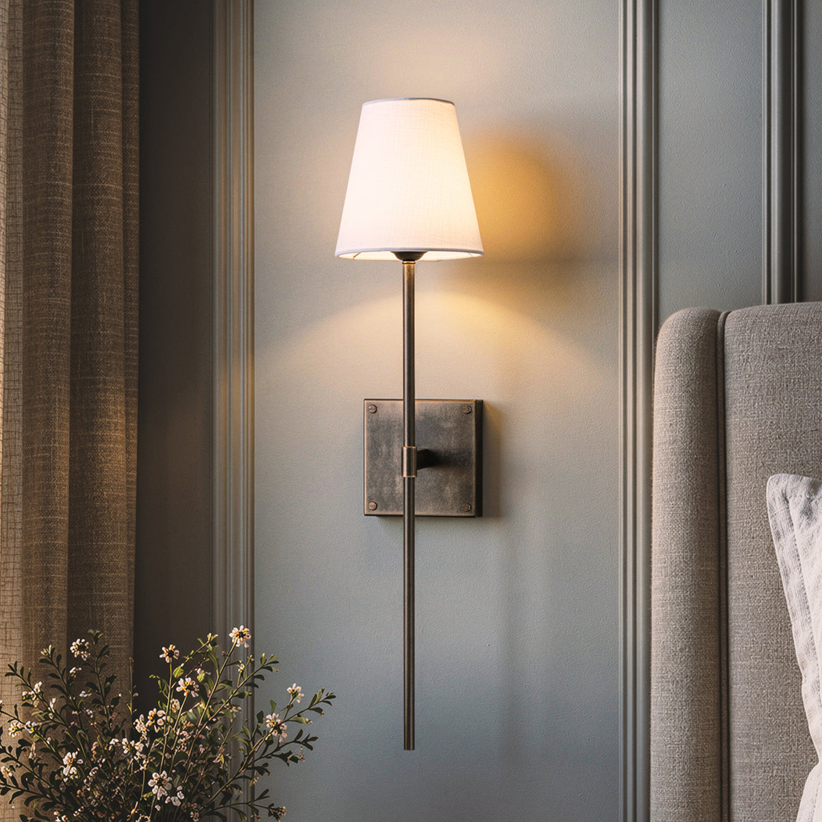 Bronze Cordless Rechargeable Wall Sconce with Fabric Shade