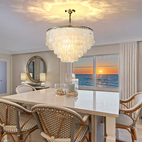 Coastal Capiz Shell Chandelier with Antique Gold Finish