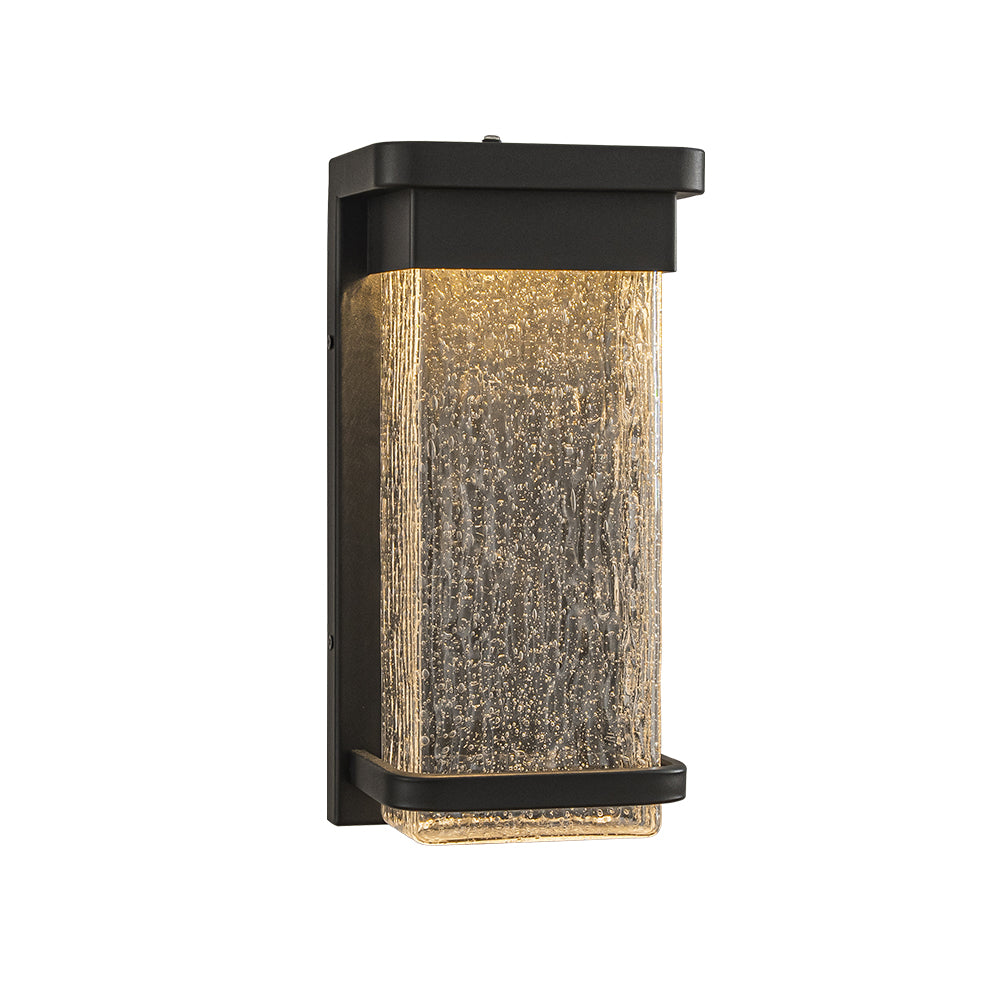 1-Light H12 in Modern Seeded Glass12W Integrated LED Outdoor Wall Sconce with Dusk to Dawn Sensor in Matte Black for Porch Patio