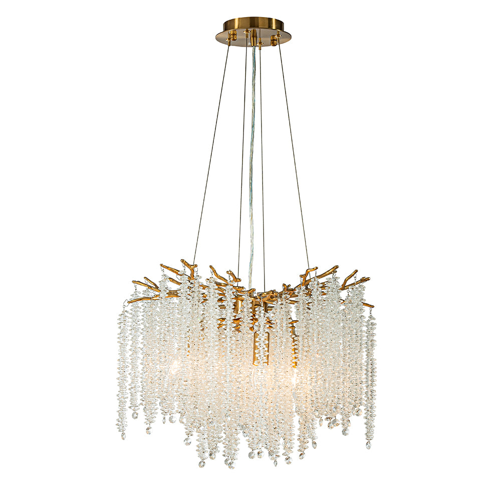 OpenBox 20" Modern Glam Crystal Chandelier Antique Brass Branch Style 4-Light Pendant Ceiling Light
