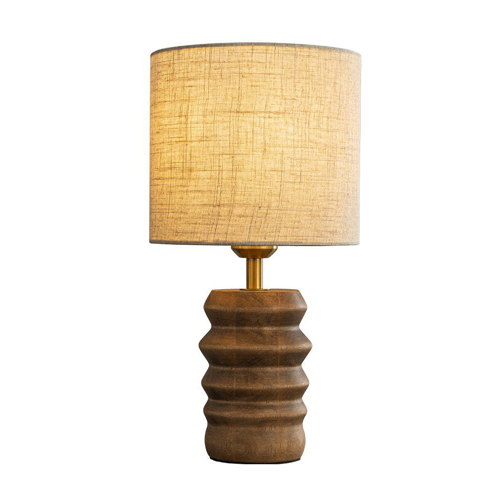 OpenBox 15" Japandi Solid Wood Base Table Lamp Modern Classic Nightstand Lamp with Beige Fabric Shade