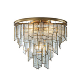 6-Light Luxury Water Ripple Glass Flush Mount Modern Brass Frame Lighting Fixture