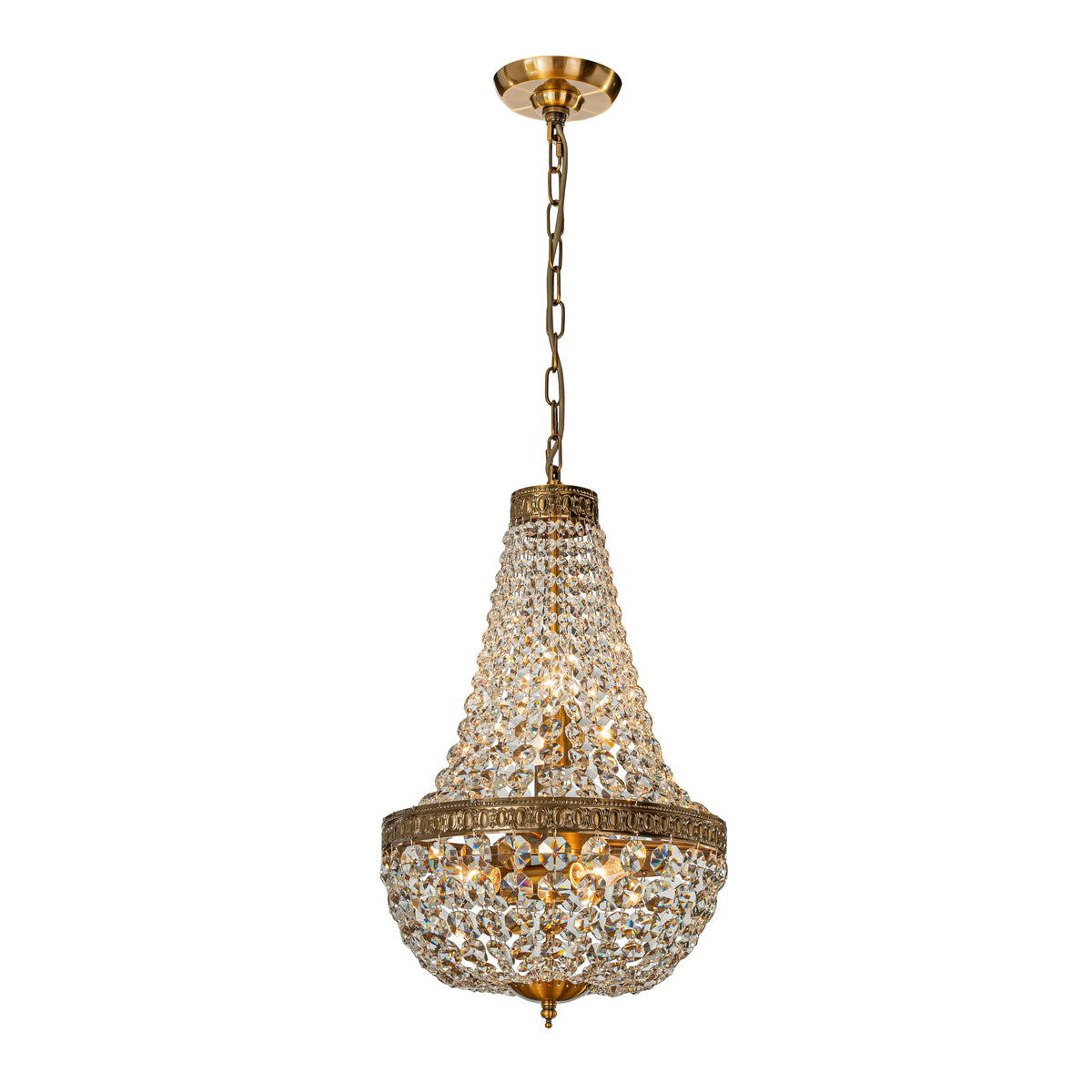 Vintage Crystal Basket Chandelier in Antique Gold