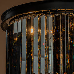 6-Lights Modern Matte Black 3-Tier Round Fringe Flush Mount Lighting with Smoke Crystal