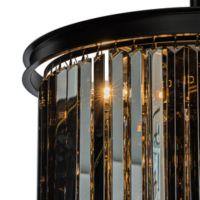 Matte Black 3-Tier Round Fringe Chandelier with Smoke Crystal