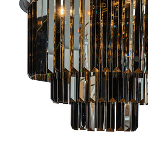 Matte Black 3-Tier Round Fringe Chandelier with Smoke Crystal