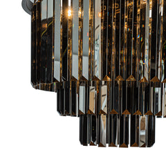 6-Lights Modern Matte Black 3-Tier Round Fringe Chandelier with Smoke Crystal