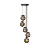 Modern Matte Black Staircase Chandelier with Smoke Globe Bubble Glass