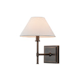 Modern Bronze 12'' Tall 1-Light Fabric Shade Wall Sconces Farmhouse White Linen Tapered Shade Sconce For Bathroom Mirror Hallway