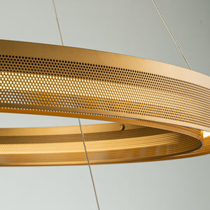 2 Light 32'' Wide Round Antique Gold Modern Double Ring LED Chandelier For Living Room