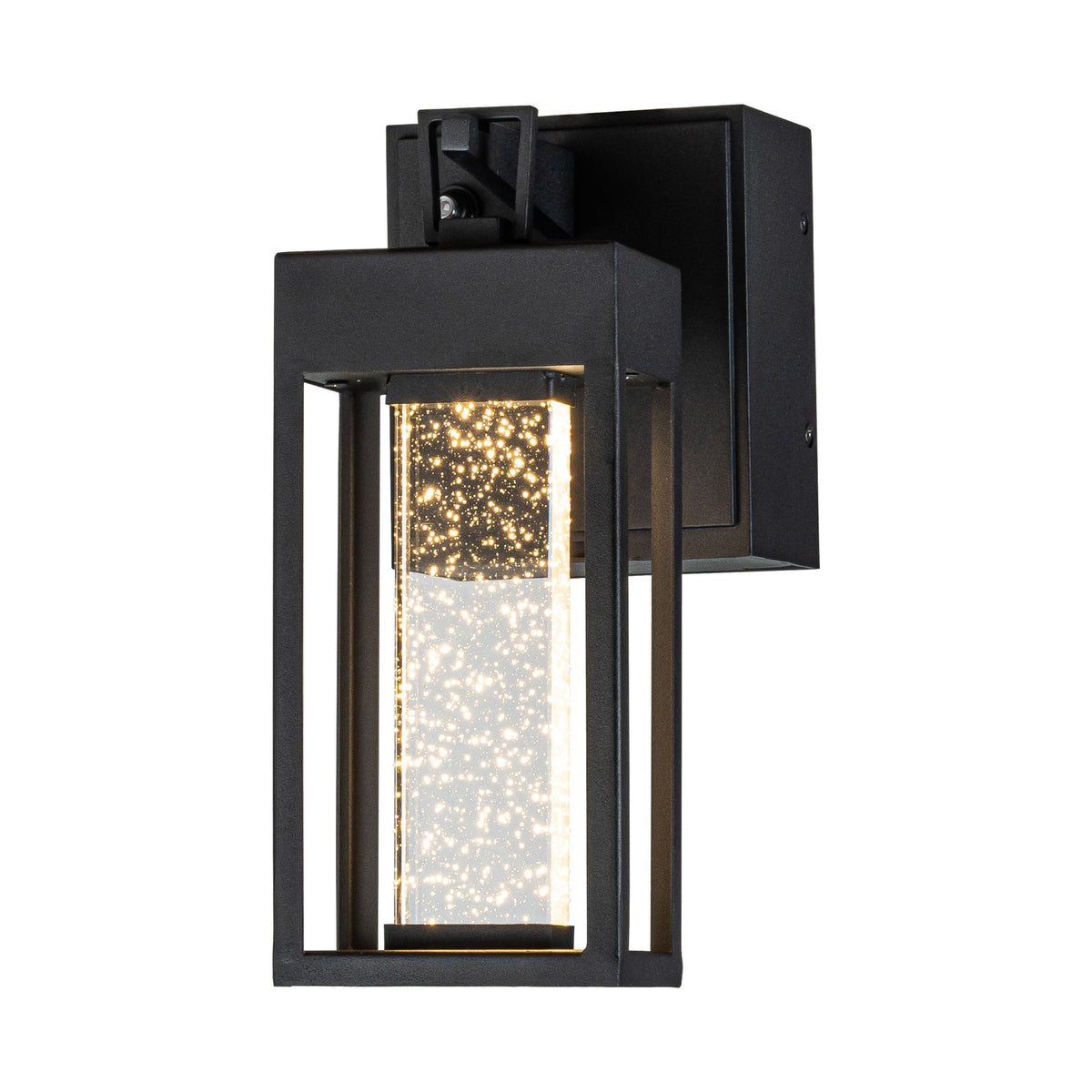 LED Outdoor Black Dusk-to-Dawn Wall Lantern with Seeded Glass and GFCI Outlets