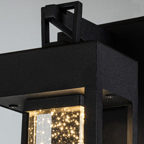 LED Outdoor Black Dusk-to-Dawn Wall Lantern with Seeded Glass and GFCI Outlets