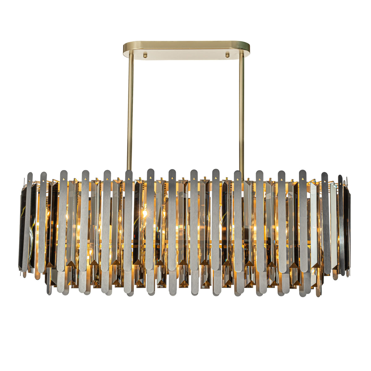Luxury Stainless Steel Chandelier with Smoked Crystal Accents