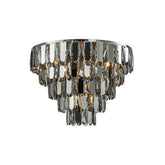 6-Light Dimmable 5-Tier Smoked Crystal Flush Mount Ceiling Light 22" Low Profile Fixture with Polished Nickel Finish and Stainless Steel Accents for Bedroom, Dining Room