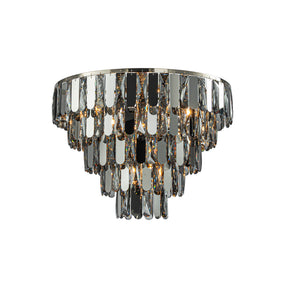 6-Light Dimmable 5-Tier Smoked Crystal Flush Mount Ceiling Light 22" Low Profile Fixture with Polished Nickel Finish and Stainless Steel Accents for Bedroom, Dining Room