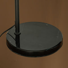 75" 1-Light Matte Black Arc Floor Lamp with Brown Rattan Shade and Marble Base