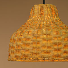 75" 1-Light Matte Black Arc Floor Lamp with Brown Rattan Shade and Marble Base