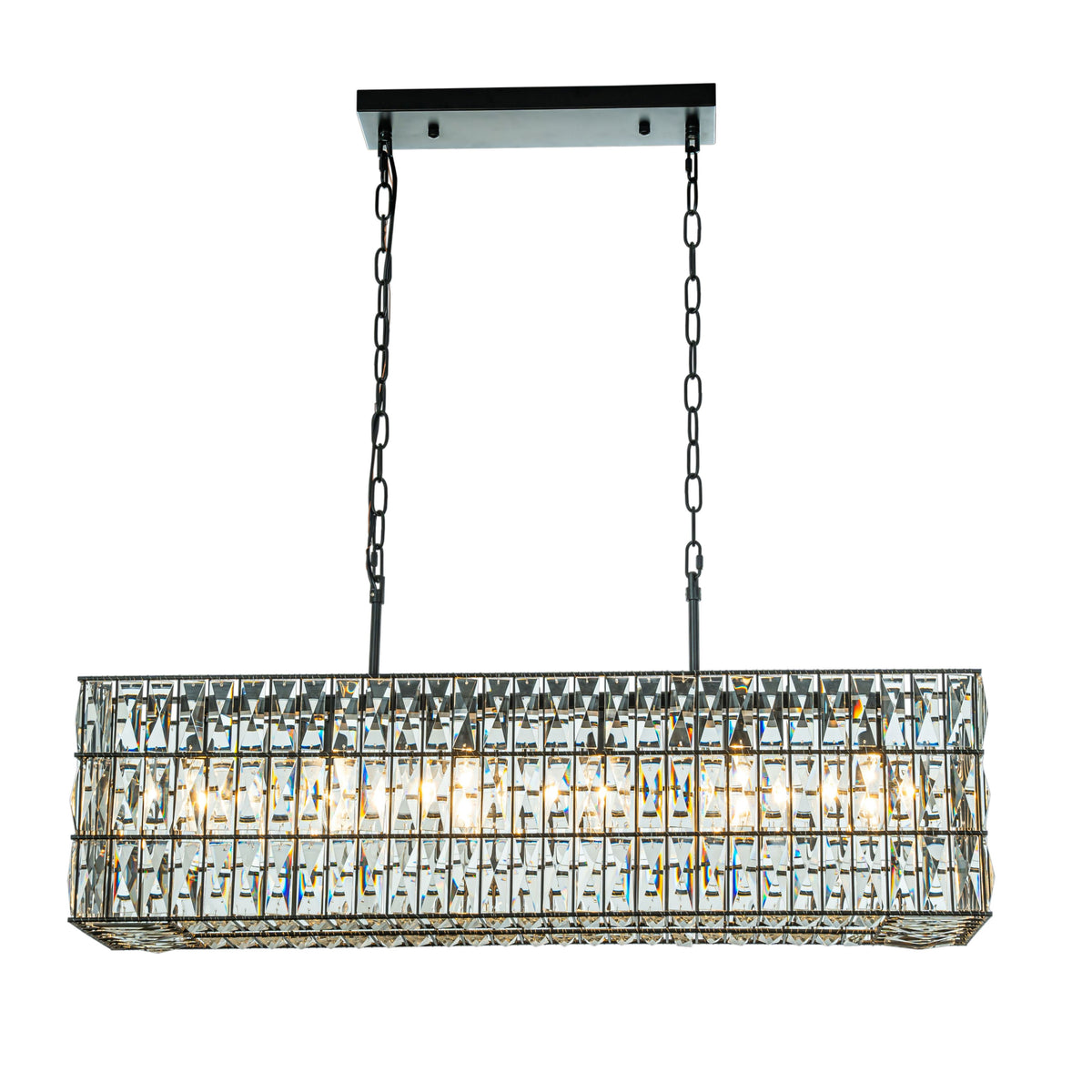 Modern Luxury Matte Black Rectangular Chandelier with Diamond Crystal