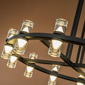 OPEN BOX-Mid-Century Modern 12-Light 32'' Rustic Industrial Round LED Chandelier In Matte Black Finish With Clear Acrylic Shades