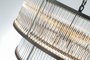 21'' Wide Modern Glam Black 10-Light 2-Tier Glass Drum Chandelier Contemporary Hanging Light For Living Room Dining Room
