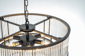 21'' Wide Modern Glam Black 10-Light 2-Tier Glass Drum Chandelier Contemporary Hanging Light For Living Room Dining Room