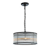 Modern Glam Black 4-Light Glass Drum Chandelier Contemporary Hanging Light For Living Room Entryway Bedroom